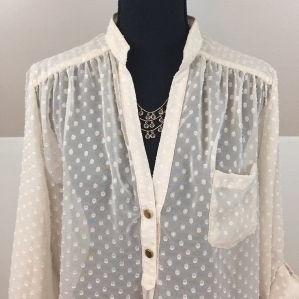 Cream sheer top with polka dots